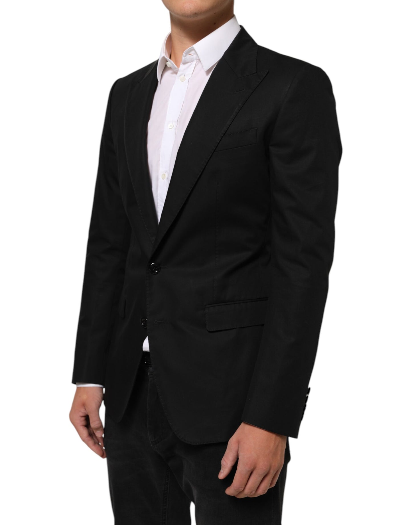 Dolce &amp; Gabbana Schwarzer Wollanzug mit 2 Knöpfen für Herren