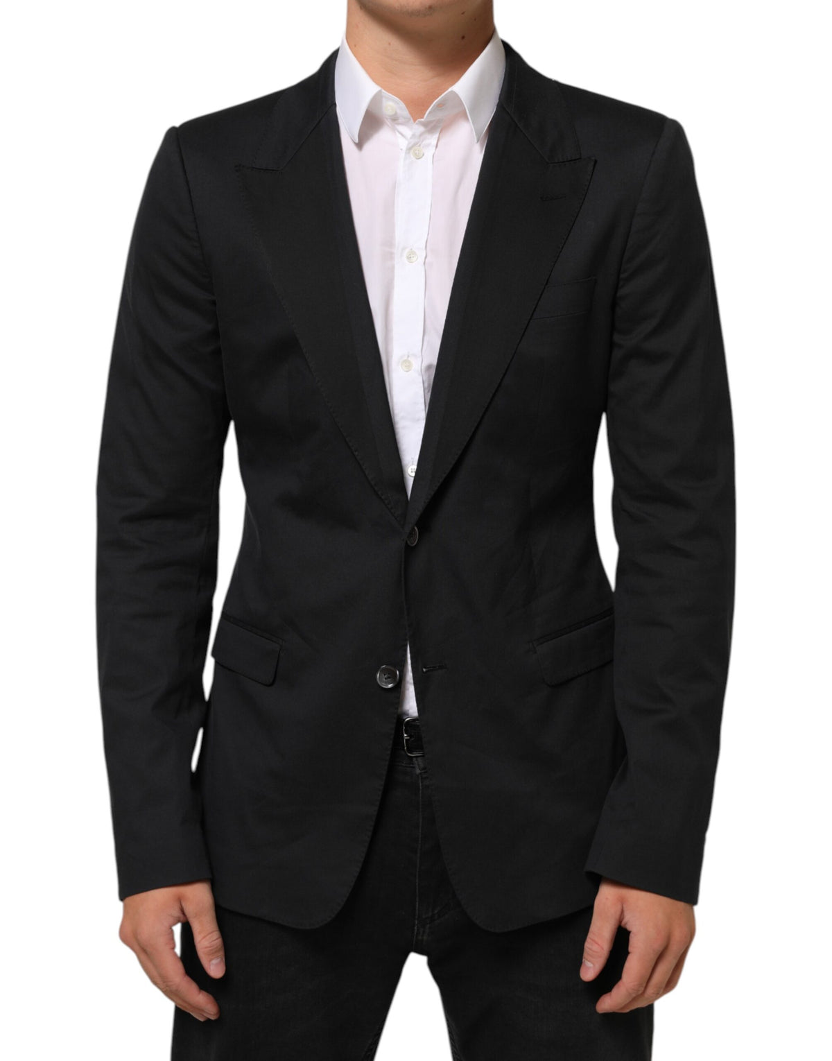 Dolce &amp; Gabbana – Schwarzer Anzugsjacken-Blazer aus Baumwolle mit 2 Knöpfen