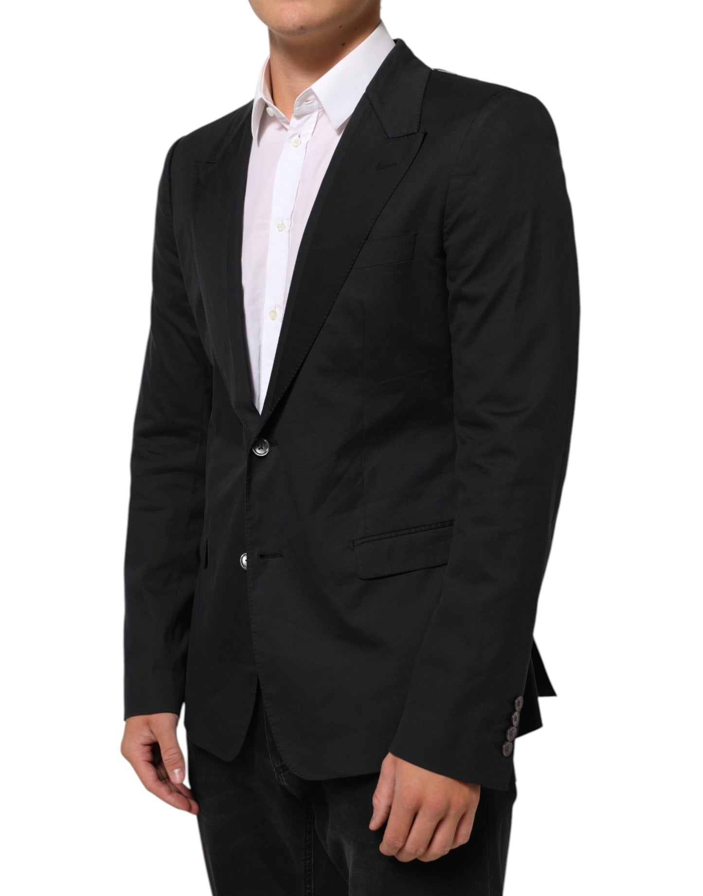 Dolce &amp; Gabbana – Schwarzer Anzugsjacken-Blazer aus Baumwolle mit 2 Knöpfen