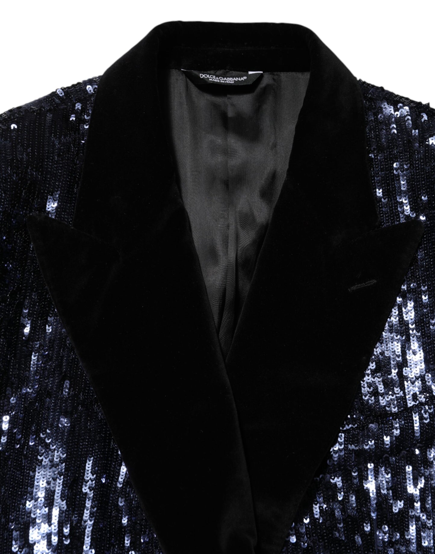 Dolce &amp; Gabbana Blauer Pailletten-Blazer SICILIA mit zweireihigem Saum