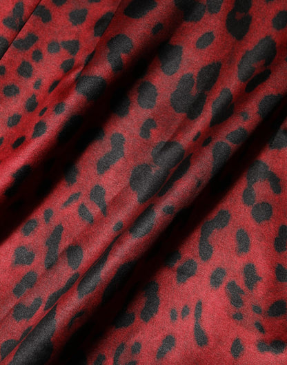 Dolce &amp; Gabbana – Rotes Etuikleid mit langen Ärmeln und Leopardenmuster