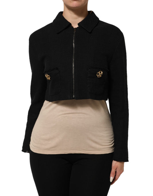 Dolce & Gabbana – Kurze Manteljacke aus schwarzer Baumwolle mit durchgehendem Reißverschluss