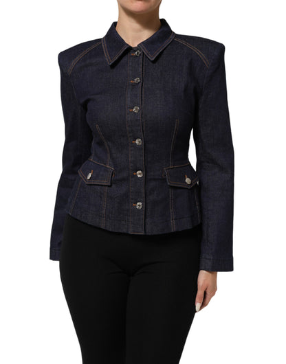 Dolce &amp; Gabbana – Dunkelblaue Jeansjacke mit Baumwollkragen
