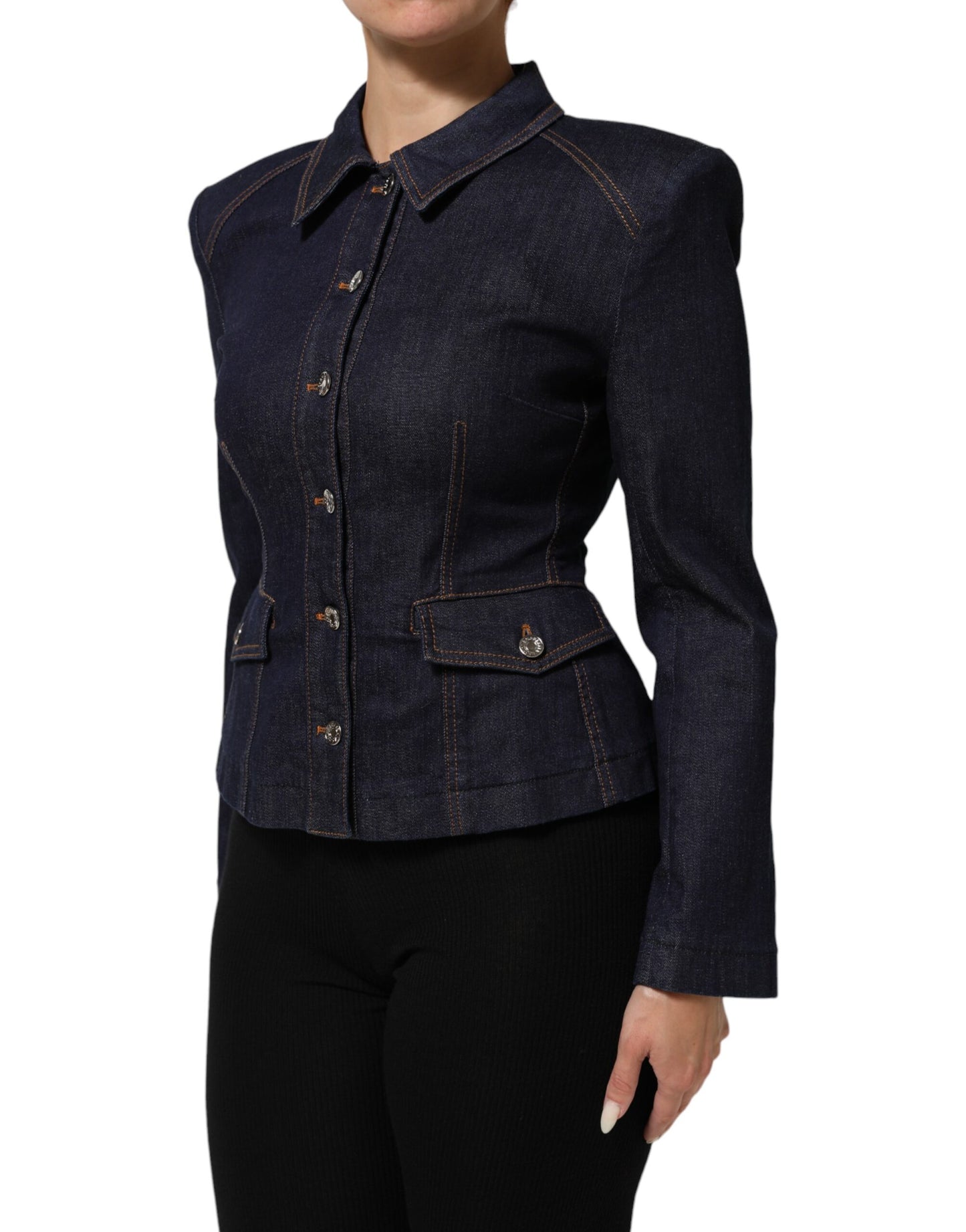 Dolce &amp; Gabbana – Dunkelblaue Jeansjacke mit Baumwollkragen