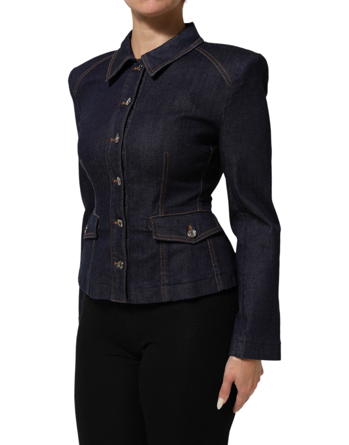 Dolce &amp; Gabbana – Dunkelblaue Jeansjacke mit Baumwollkragen