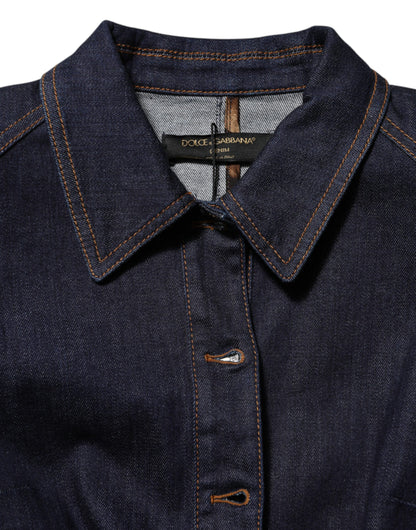 Dolce &amp; Gabbana – Dunkelblaue Jeansjacke mit Baumwollkragen