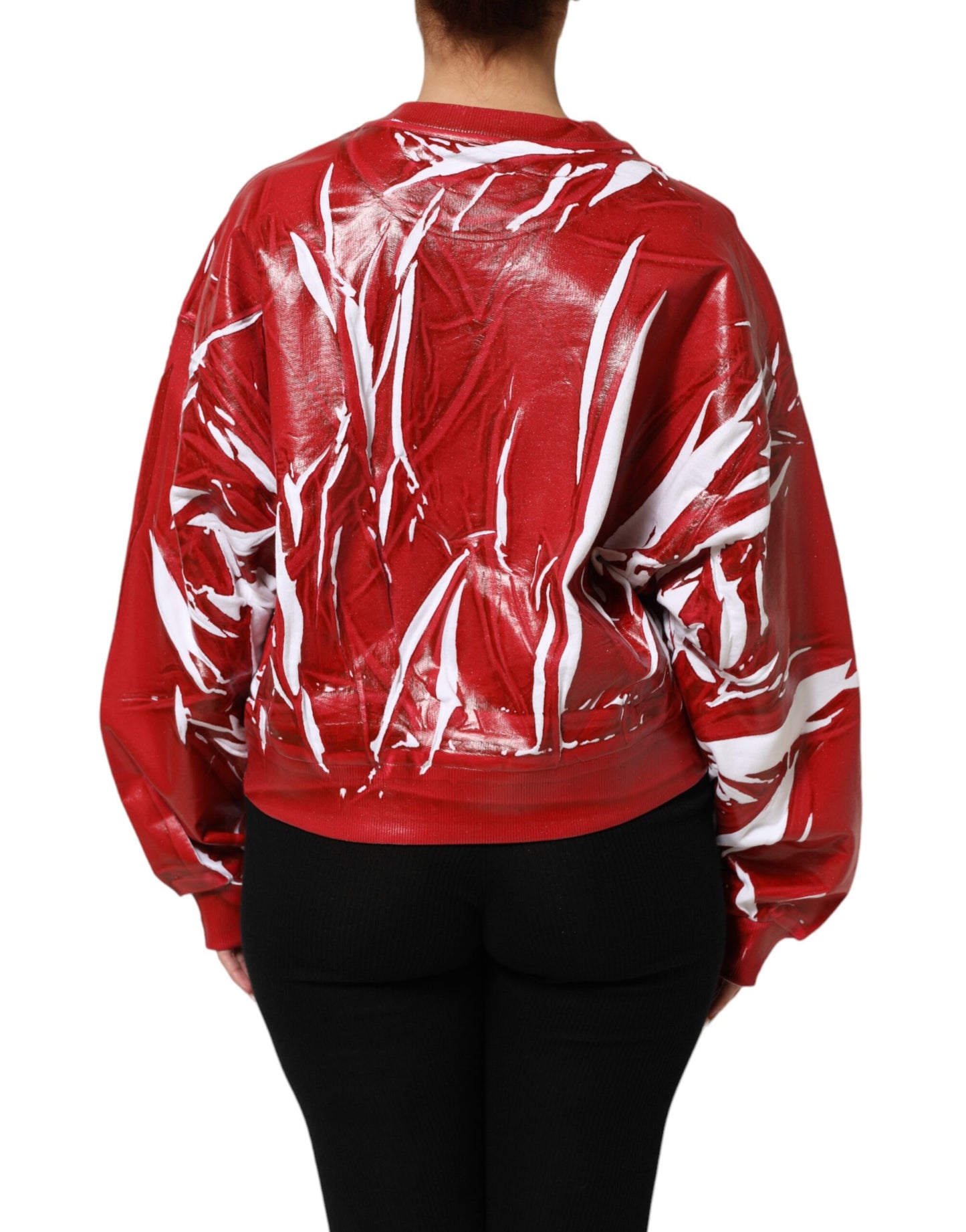 Dolce &amp; Gabbana Rot-Weißer Pullover aus bedruckter Baumwolle 