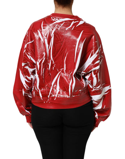 Dolce &amp; Gabbana Rot-Weißer Pullover aus bedruckter Baumwolle 