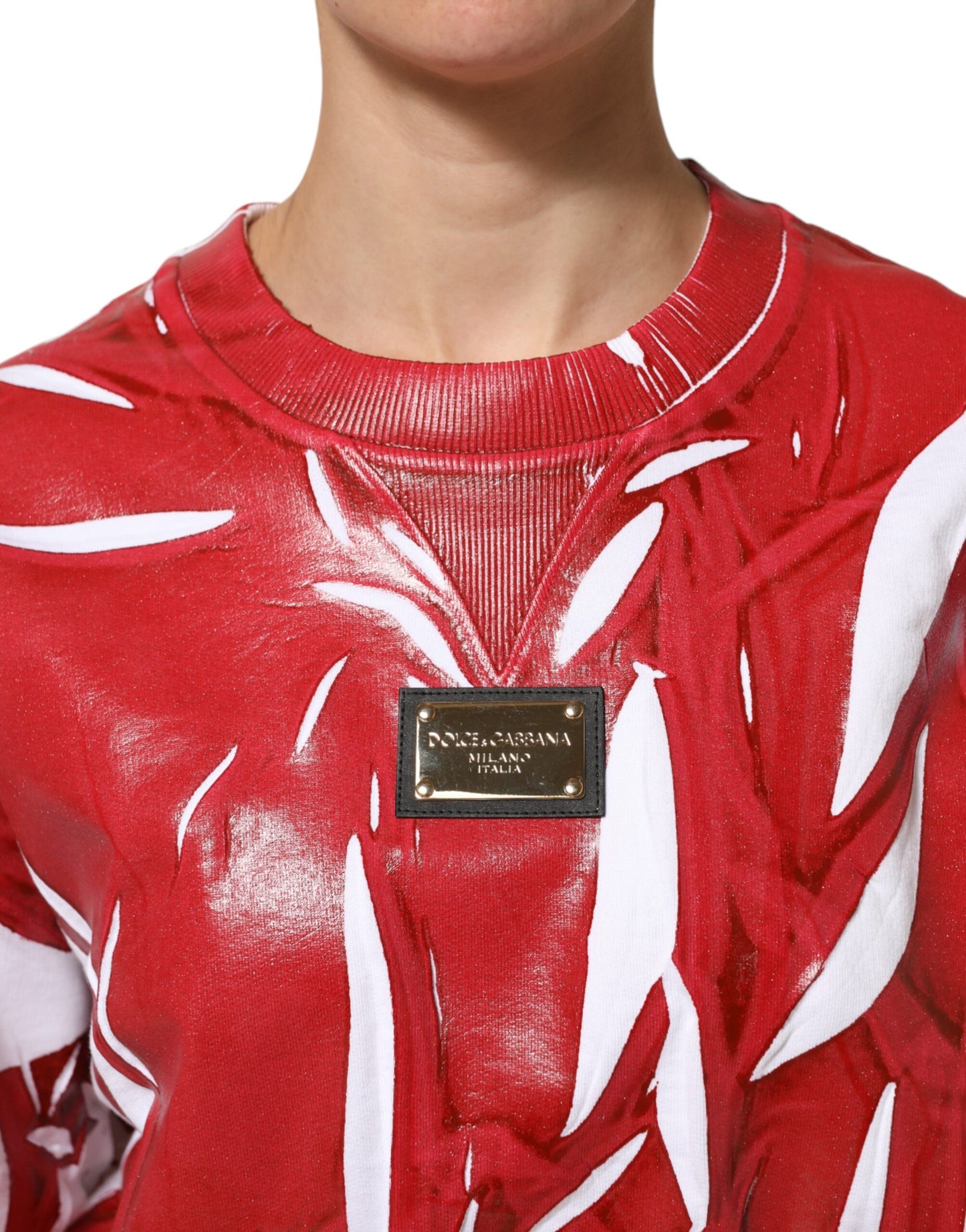 Dolce &amp; Gabbana Rot-Weißer Pullover aus bedruckter Baumwolle 