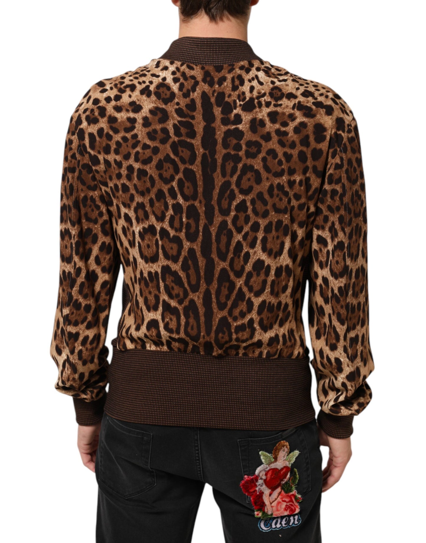 Dolce &amp; Gabbana – Braune Jacke mit „Sneak Peek“-Patch im Leopardenmuster