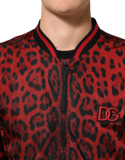 Dolce &amp; Gabbana – Bomberjacke mit durchgehendem Reißverschluss und Leopardenmuster in Rot