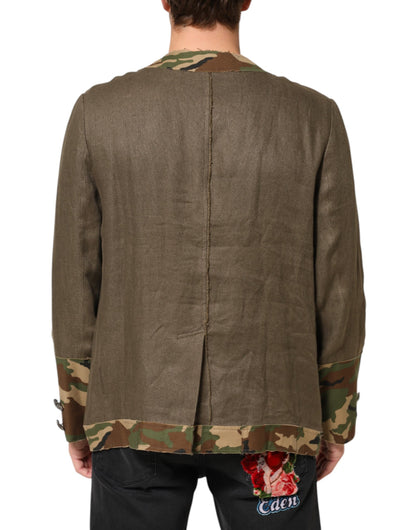 Dolce &amp; Gabbana – Braune Camouflage-Leinenjacke mit Knopfleiste