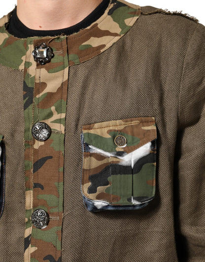 Dolce &amp; Gabbana – Braune Camouflage-Leinenjacke mit Knopfleiste