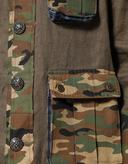Dolce &amp; Gabbana – Braune Camouflage-Leinenjacke mit Knopfleiste