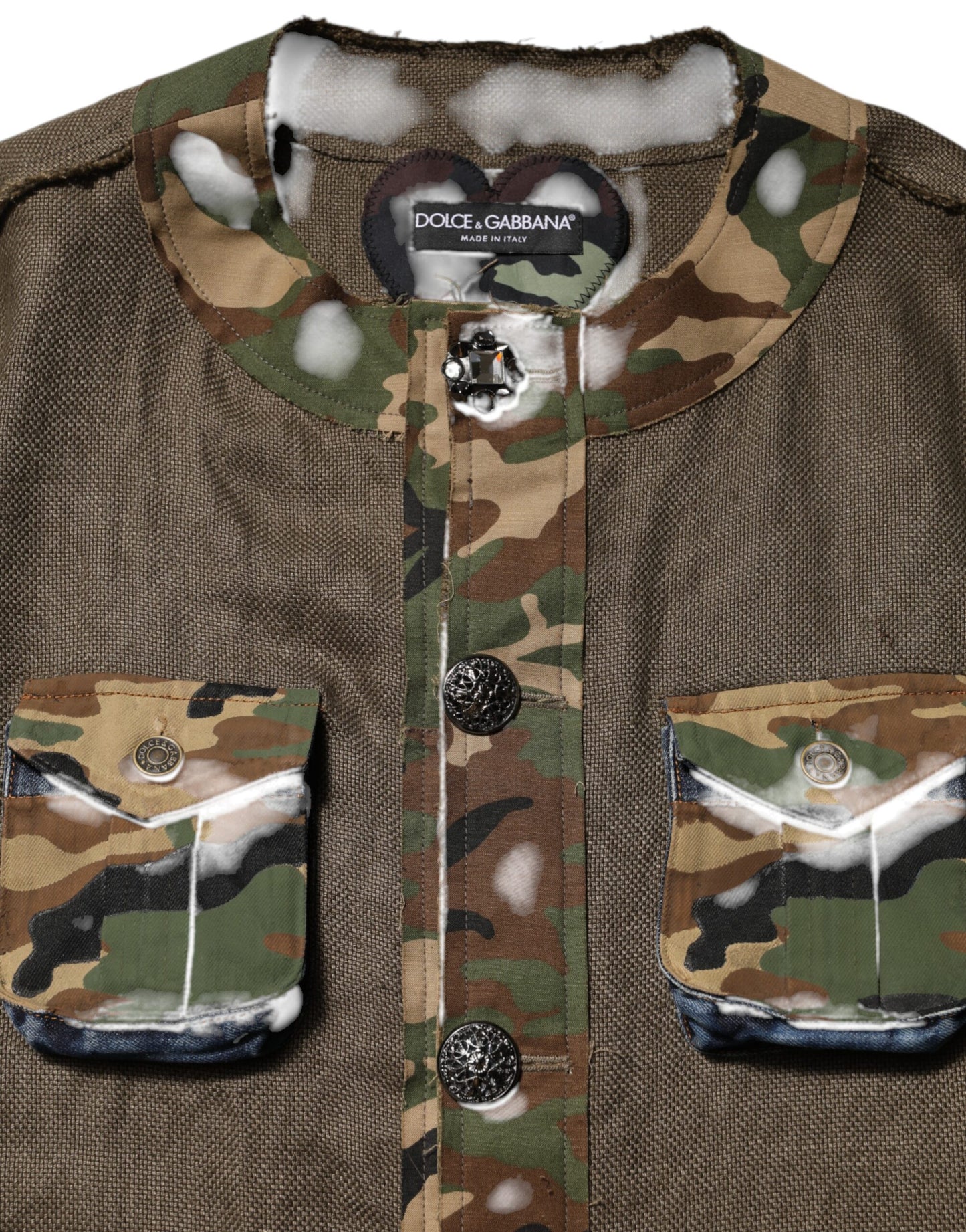 Dolce &amp; Gabbana – Braune Camouflage-Leinenjacke mit Knopfleiste