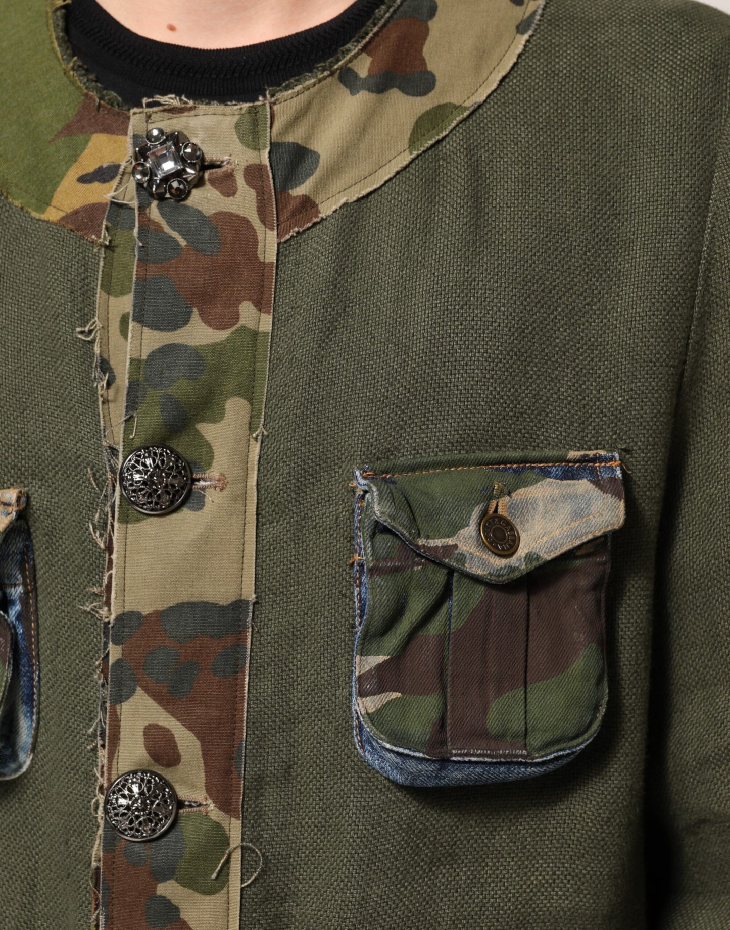 Dolce &amp; Gabbana – Braune Camouflage-Leinenjacke mit Knopfleiste