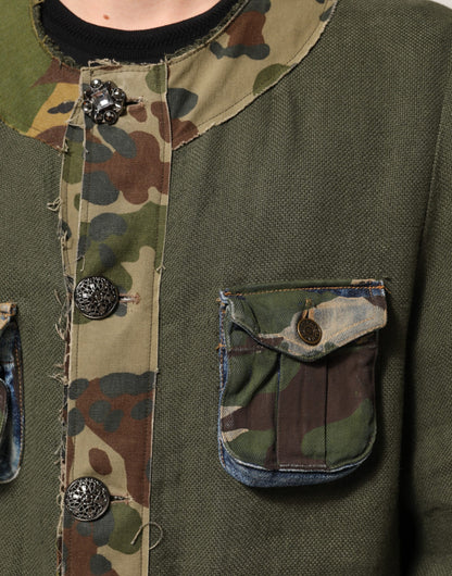 Dolce &amp; Gabbana – Braune Camouflage-Leinenjacke mit Knopfleiste