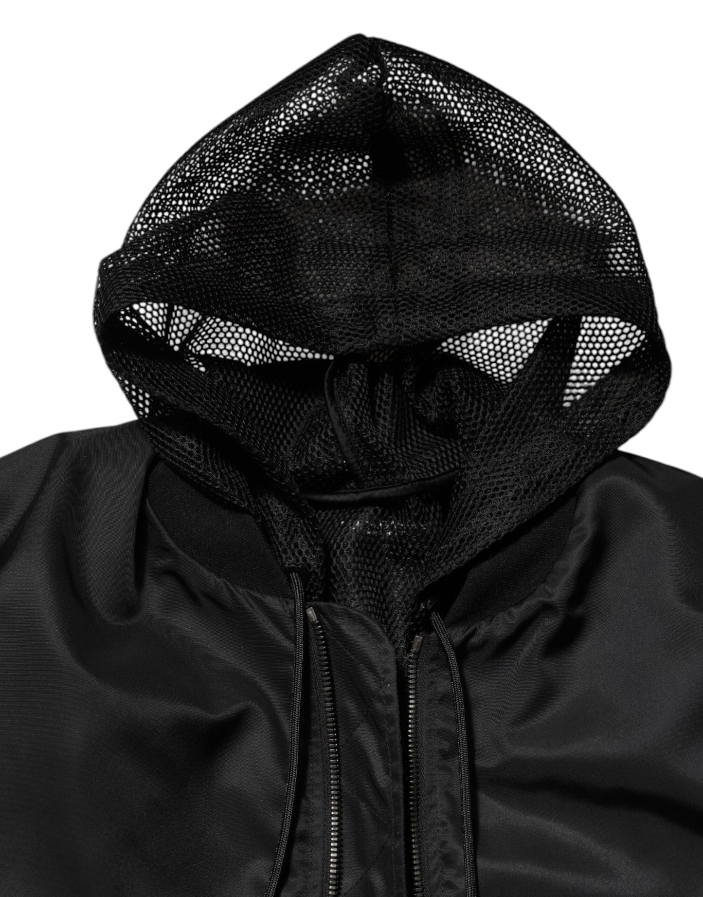 Dolce &amp; Gabbana – Schwarze Bomberjacke aus Nylon mit durchgehendem Reißverschluss und Kapuze für Herren