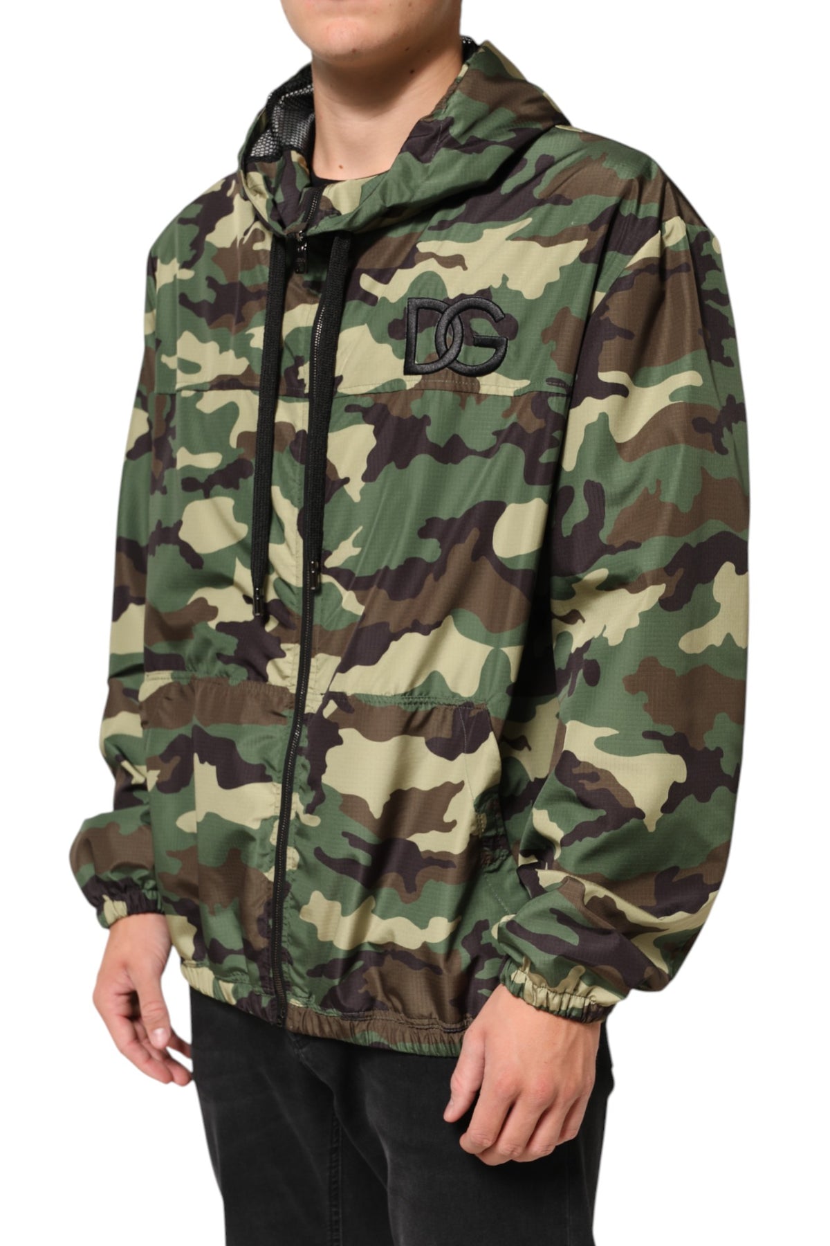 Dolce &amp; Gabbana – Grüne Camouflage-Sweatshirtjacke mit Kapuze