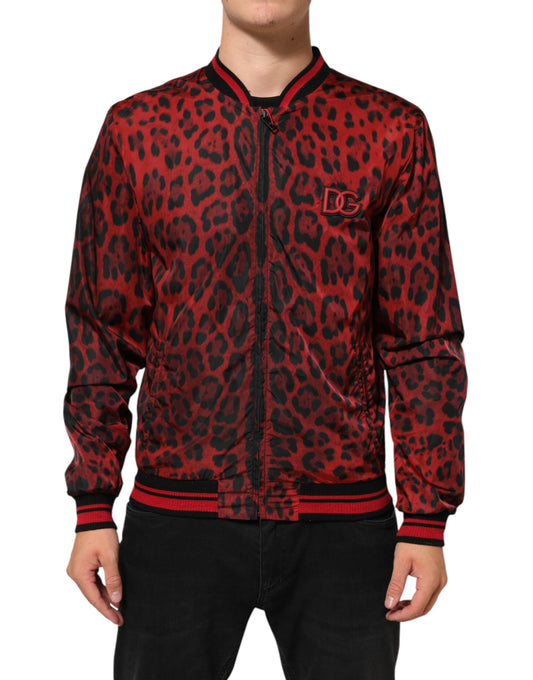 Dolce &amp; Gabbana – Bomberjacke mit durchgehendem Reißverschluss und rotem Leopardenmuster für Herren