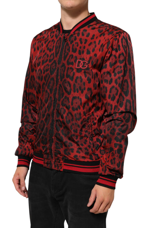 Dolce &amp; Gabbana – Bomberjacke mit durchgehendem Reißverschluss und rotem Leopardenmuster für Herren