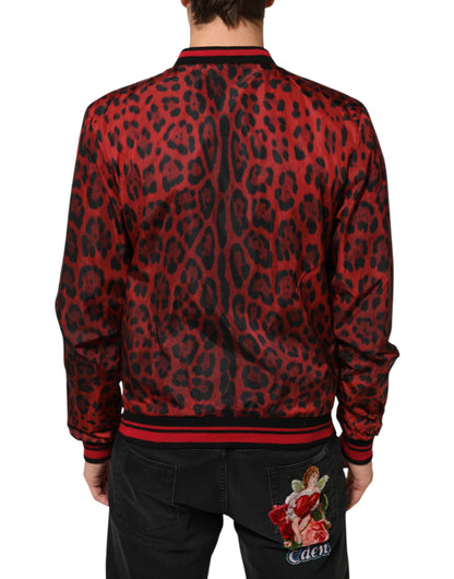Dolce &amp; Gabbana – Bomberjacke mit durchgehendem Reißverschluss und rotem Leopardenmuster für Herren