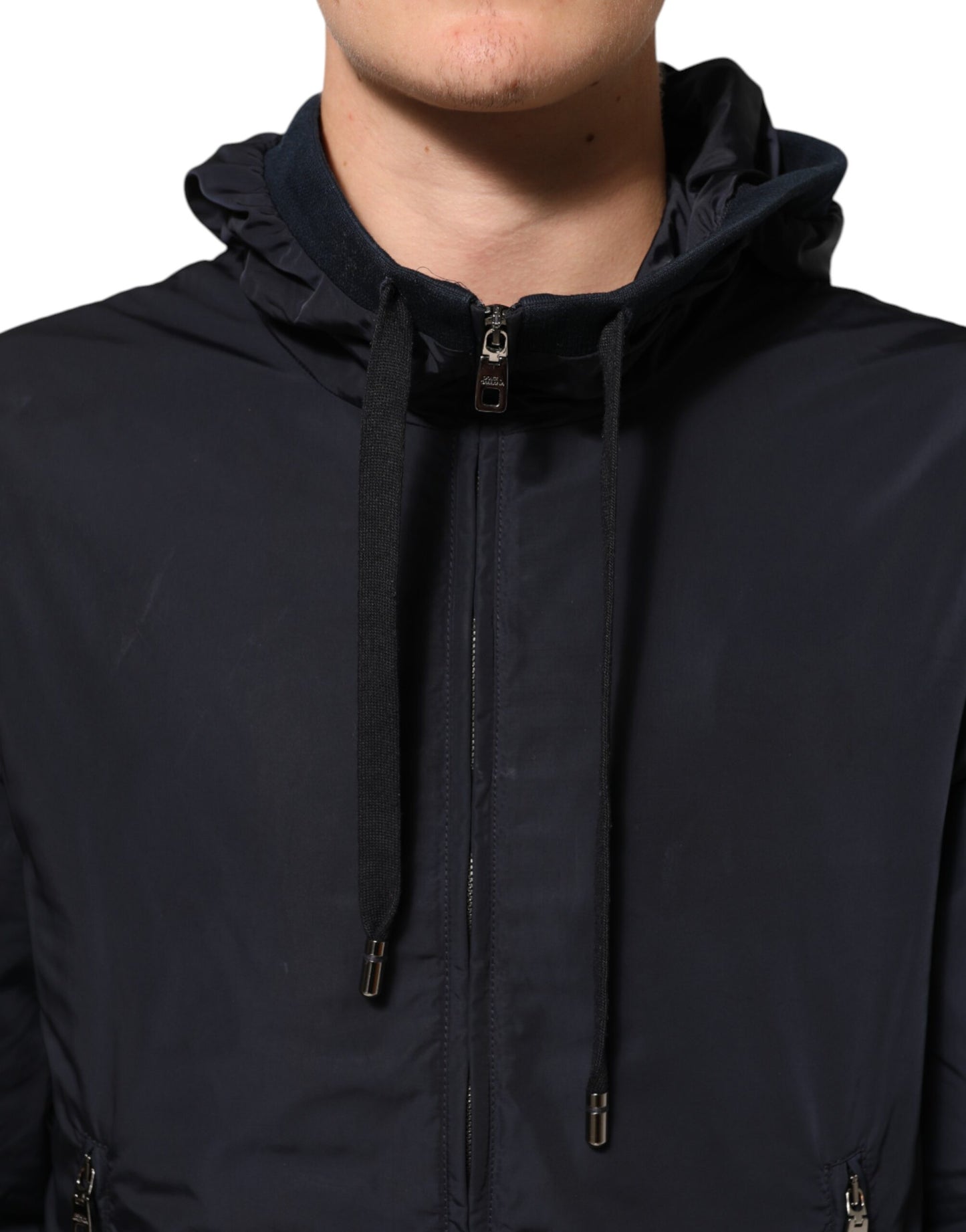 Dolce &amp; Gabbana – Blaue Bomberjacke mit durchgehendem Reißverschluss und Kapuze