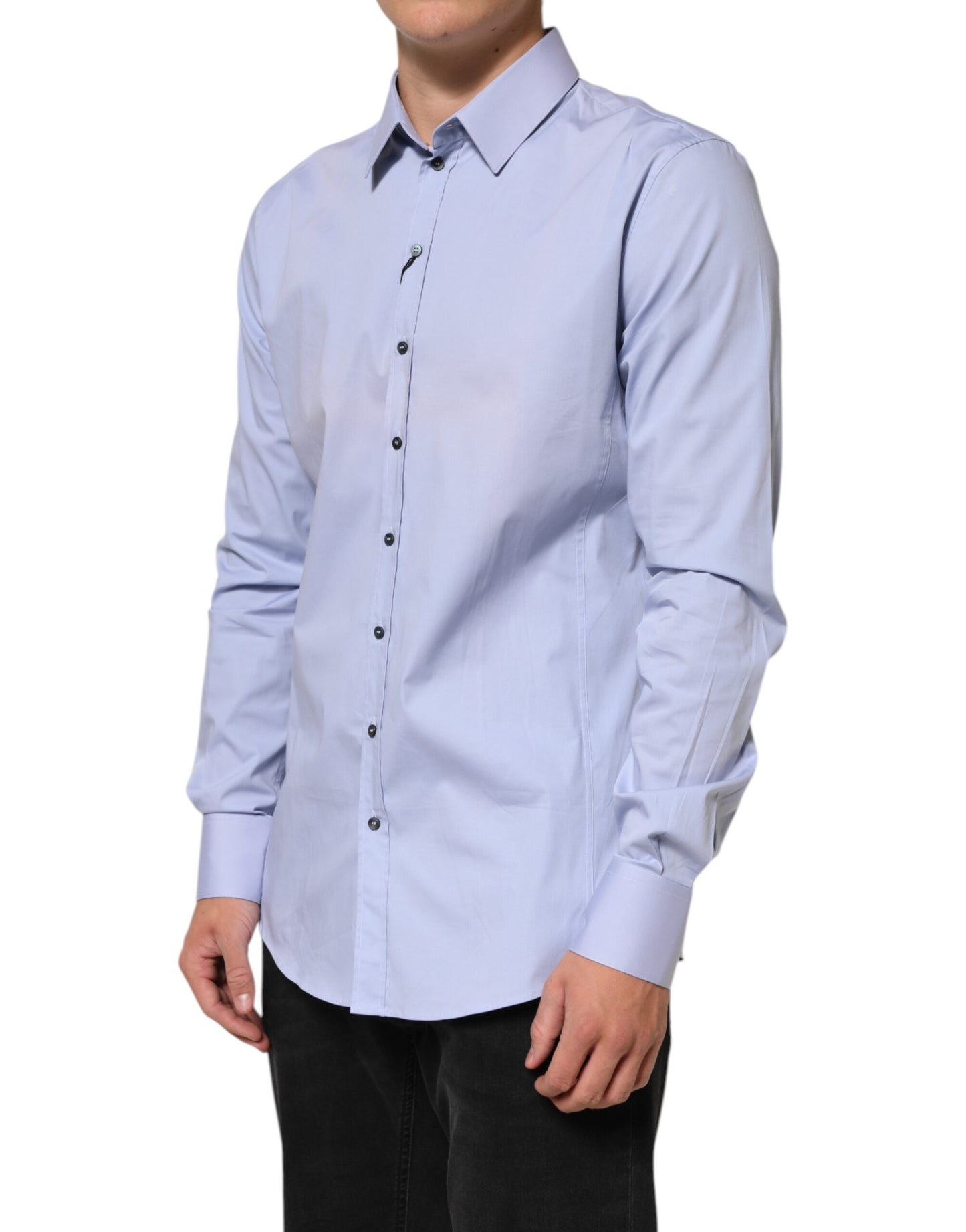 Dolce &amp; Gabbana Blaues SICILIA Herrenhemd aus Baumwolle