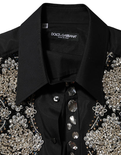 Dolce &amp; Gabbana – Schwarzes, besticktes Herrenhemd