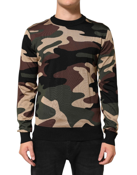 Dolce &amp; Gabbana Multicolor Camouflage Rundhalspullover für Herren