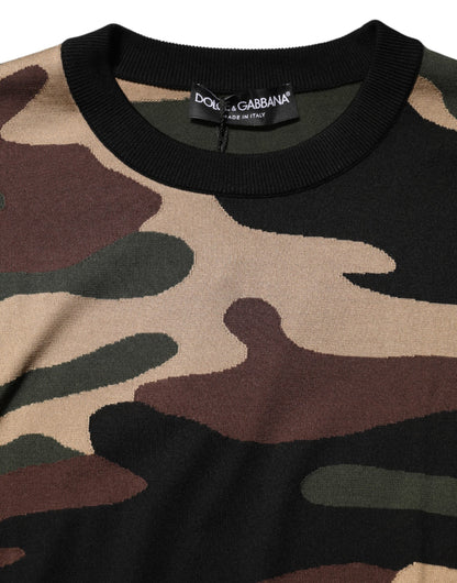 Dolce &amp; Gabbana Multicolor Camouflage Rundhalspullover für Herren