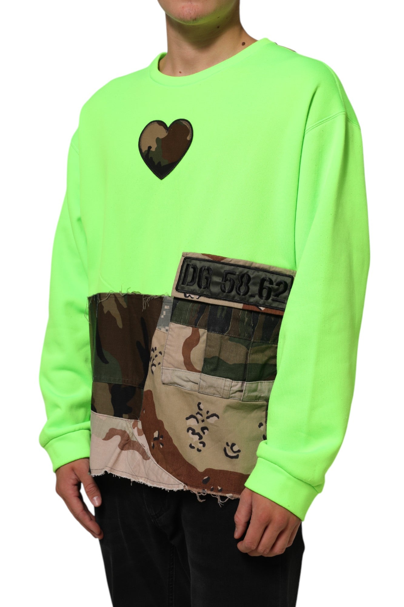 Dolce &amp; Gabbana Grün Patchwork Herz Herren Sweatshirt Pullover
