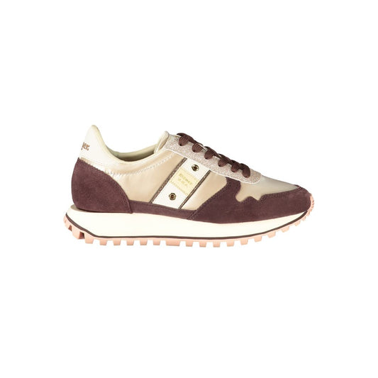 Blauer Beige Leder Damen Sneaker