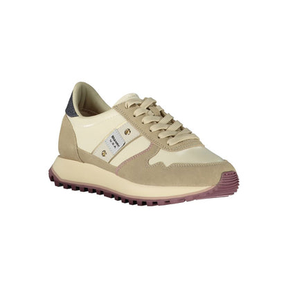 Blauer Beige Leder Damen Sneaker