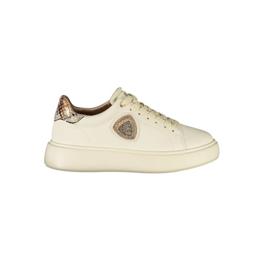 Blauer Beige Leder Damen Sneaker