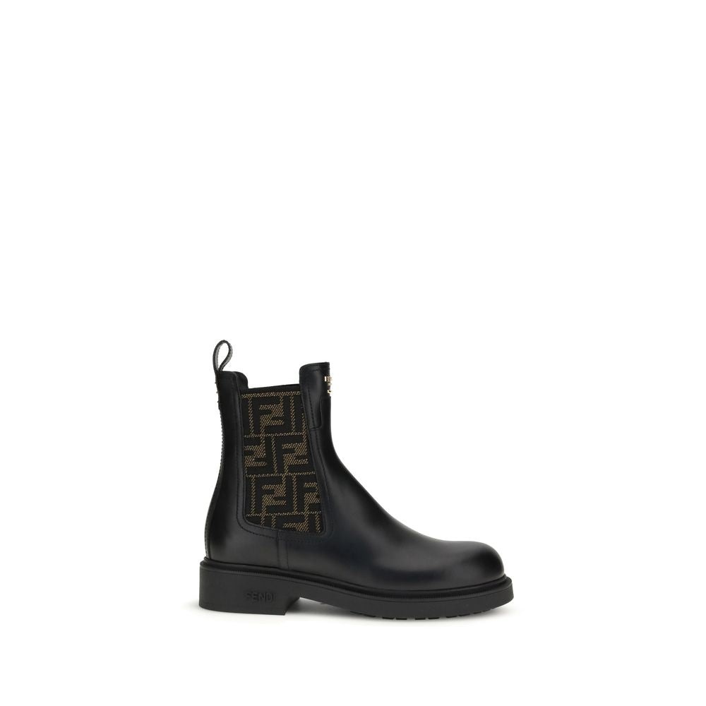 Fendi FF Stiefeletten aus Leder und Stoff