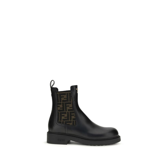 Fendi FF Stiefeletten aus Leder und Stoff