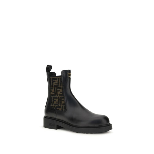 Fendi FF Stiefeletten aus Leder und Stoff