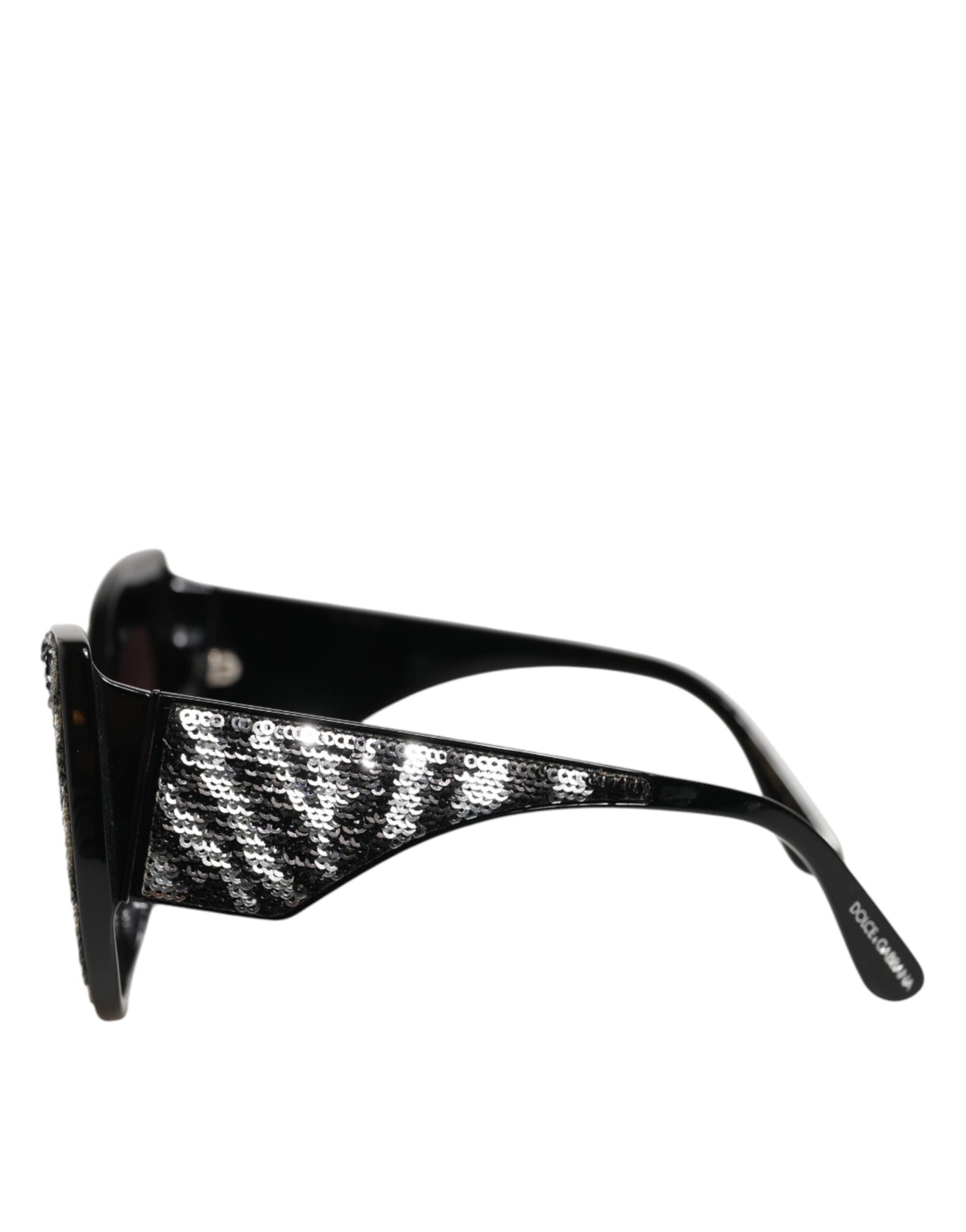 Dolce &amp; Gabbana – Polarisierte Sonnenbrille mit Schmetterlingsmotiv und schwarzen, silbernen Pailletten
