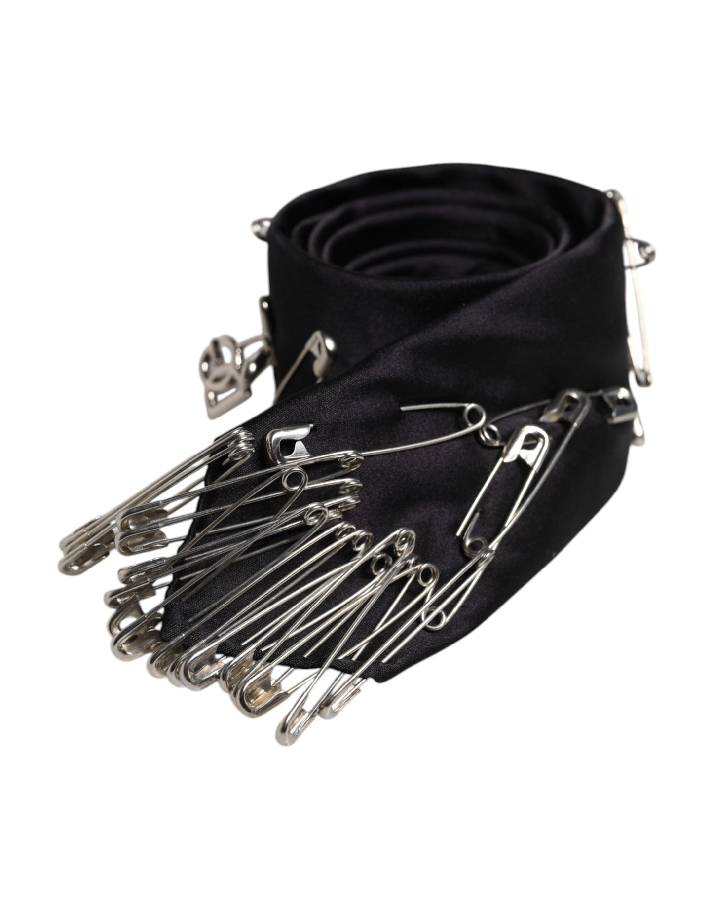 Dolce &amp; Gabbana Schwarze Sicherheitsnadeln Seidenkrawatte verstellbar Accessoire Krawatte