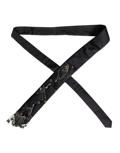 Dolce &amp; Gabbana Schwarze Sicherheitsnadeln Seidenkrawatte verstellbar Accessoire Krawatte