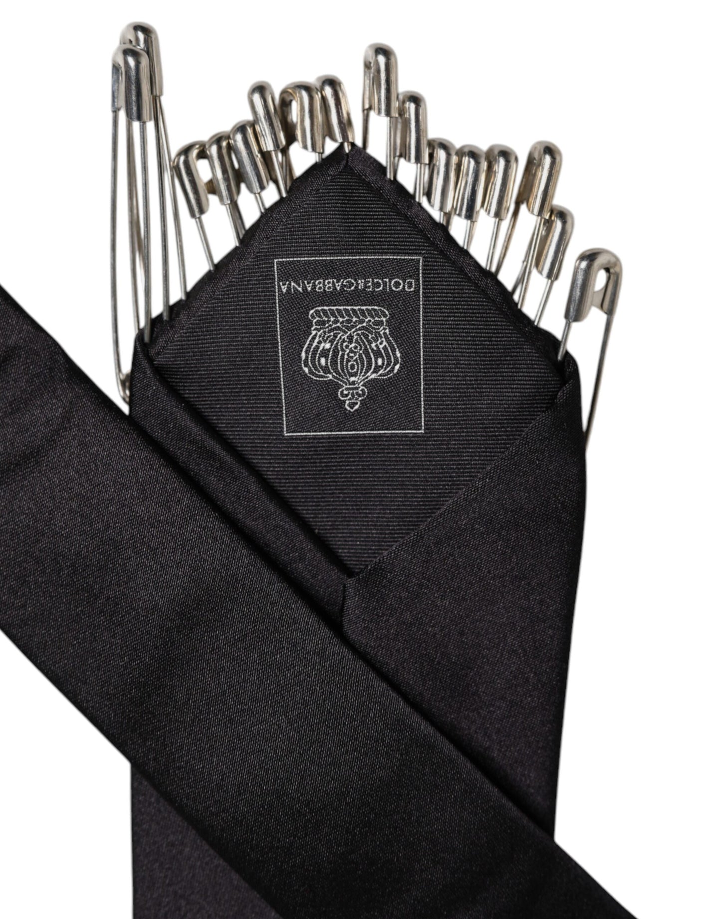 Dolce &amp; Gabbana Schwarze Sicherheitsnadeln Seidenkrawatte verstellbar Accessoire Krawatte