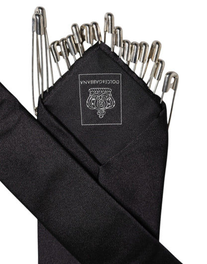 Dolce &amp; Gabbana Schwarze Sicherheitsnadeln Seidenkrawatte verstellbar Accessoire Krawatte