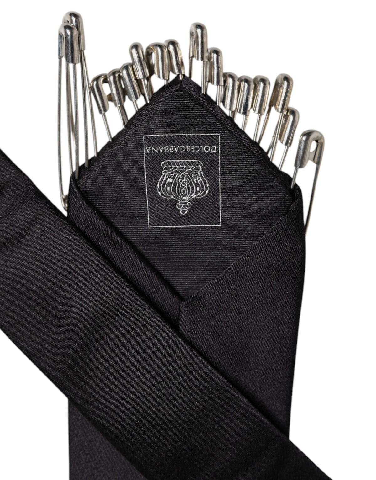 Dolce &amp; Gabbana Schwarze Sicherheitsnadeln Seidenkrawatte verstellbar Accessoire Krawatte