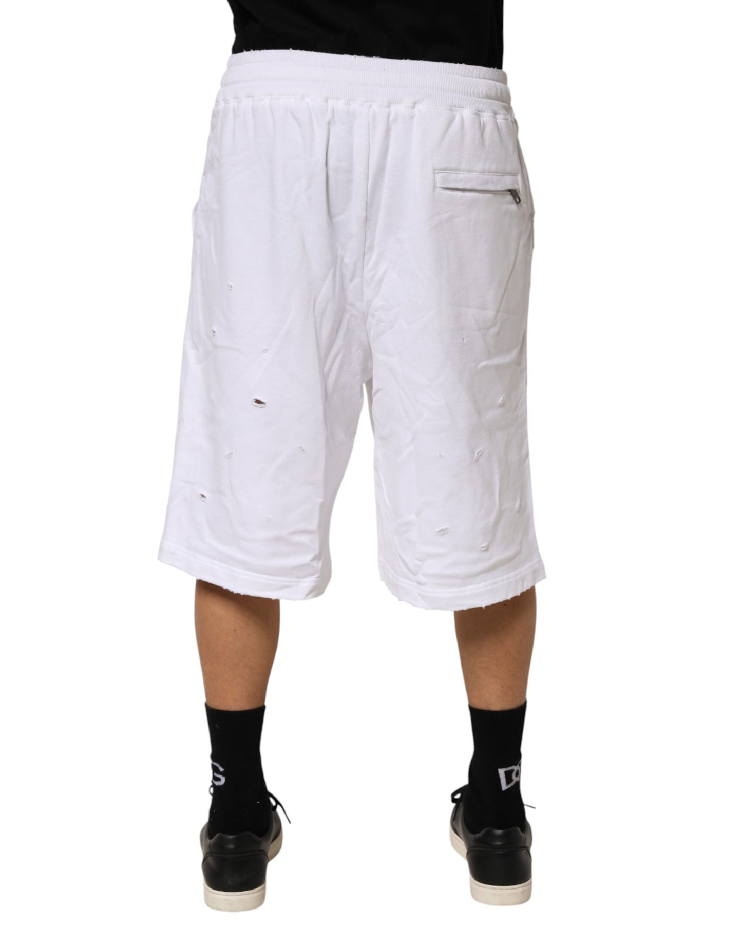 Dolce &amp; Gabbana – Weiße Bermudashorts aus Baumwolle im Used-Look für Herren