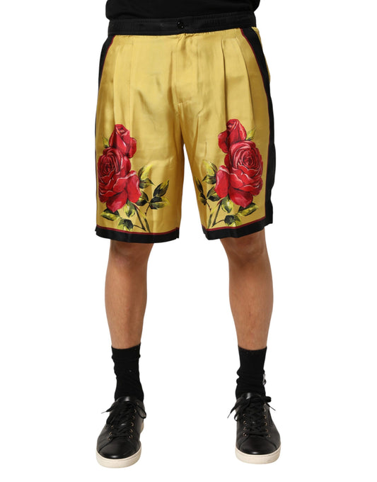 Dolce &amp; Gabbana – Gelbe Bermudashorts aus Seide mit Blumendruck für Herren
