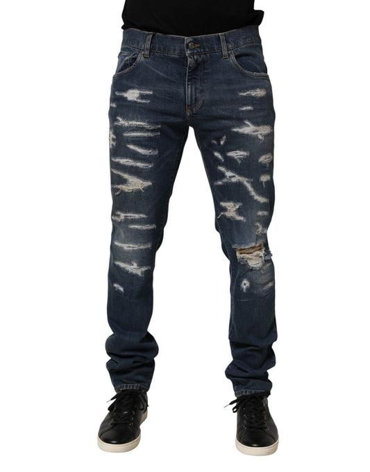 Dolce &amp; Gabbana – Blaue Skinny-Jeans aus zerfetzter Baumwolle für Herren