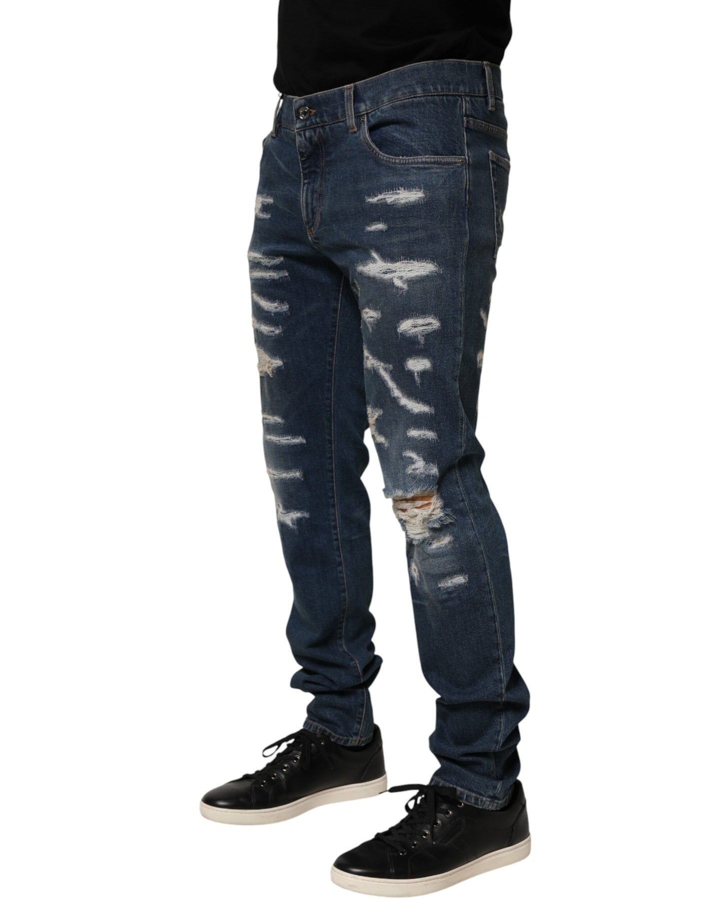 Dolce &amp; Gabbana – Blaue Skinny-Jeans aus zerfetzter Baumwolle für Herren