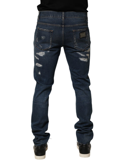 Dolce &amp; Gabbana – Blaue Skinny-Jeans aus zerfetzter Baumwolle für Herren
