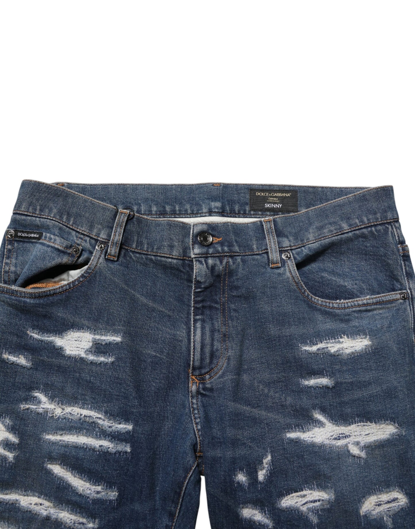 Dolce &amp; Gabbana – Blaue Skinny-Jeans aus zerfetzter Baumwolle für Herren